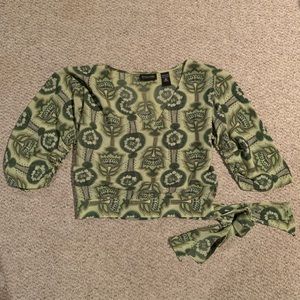 Green Print Boho Top